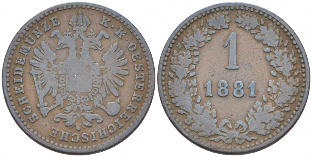 АВСТРИЯ 1 КРЕЙЦЕР 1881 КК KM 2186 медь 3309-922