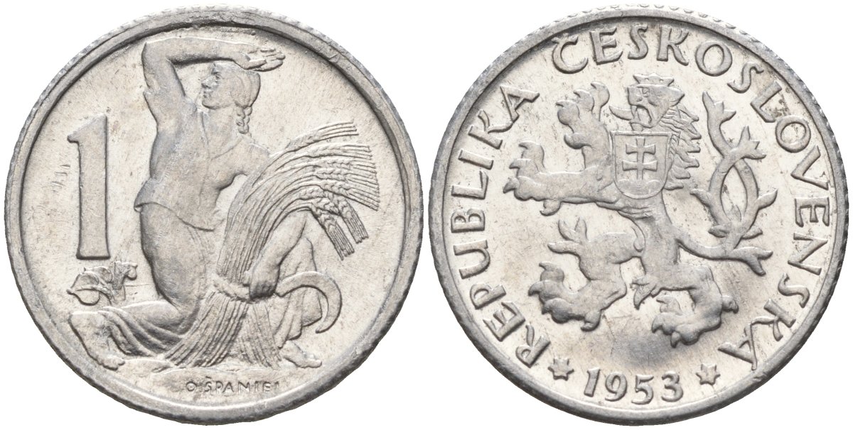 Чехословакия 1 крона 1953 KM 22 алюминий 4152-926