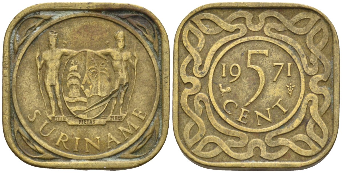 Суринам 5 центов 1971 KM 12 никель латунь 4586-614