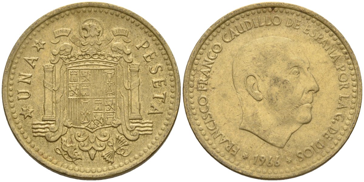 Испания 1 песета 1966 (71) Франсиско Франко (1939-1975) KM 796 алюминиевая бронза 4604-126