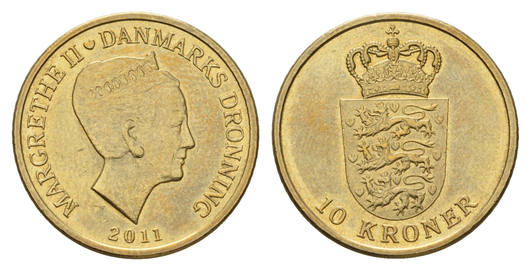 Дания 10 крон 2011 NR, Маргрете II (1972-2024) KM 943 алюминиевая бронза UNC 117-425