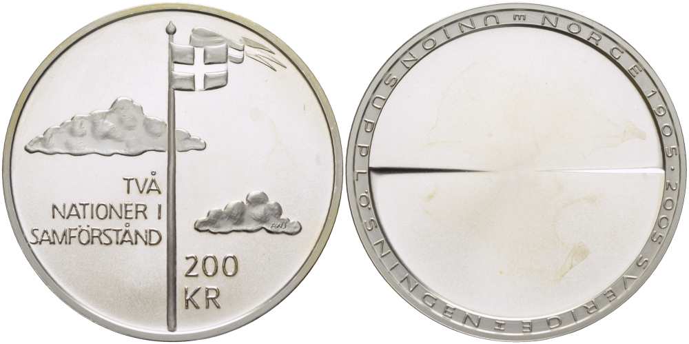 Швеция 200 крон 2005 Карл XVI Густав (1973- ), 100 лет союза между Швецией и Норвегией KM 906 серебро BUNC 1074-10-13