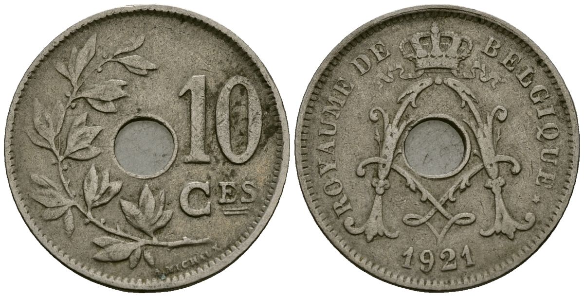 Бельгия 10 сантимов 1921 Belgique KM 85 медно-никель 4172-913