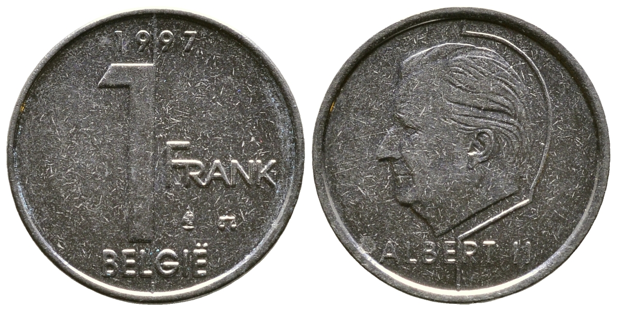 БЕЛЬГИЯ 1 ФРАНК 1997 BELGIE, АЛЬБЕРТ II (1993-) KM 188 железо плакированное никелем 4110-1719