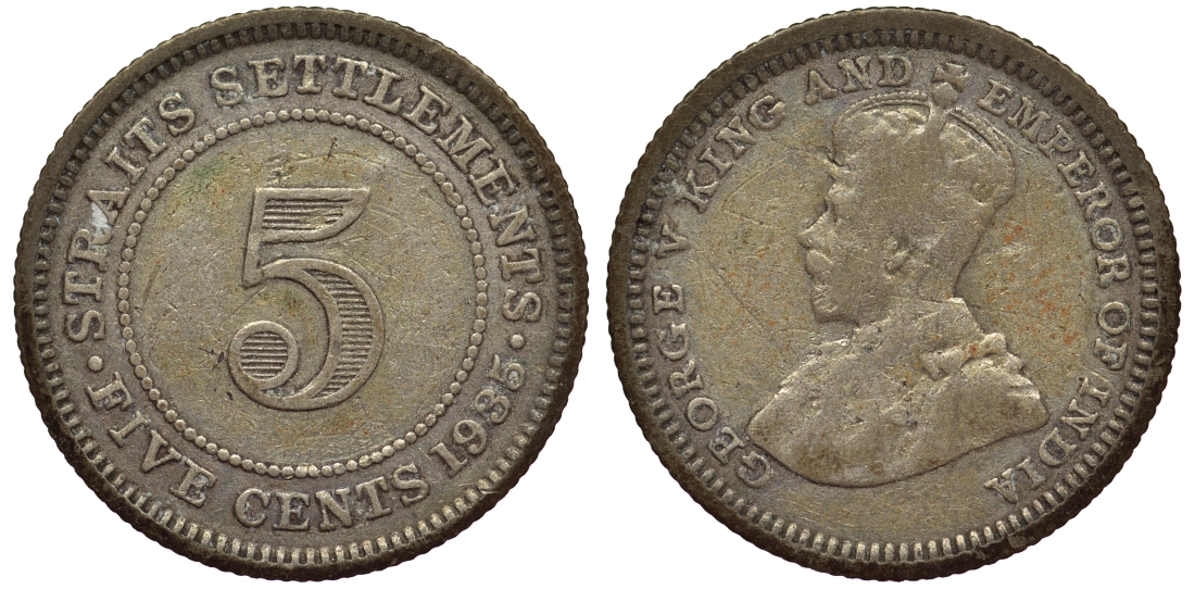 Стрейтс-Сетлментс 5 центов 1935 Георг V (1910-1936) КМ 36 серебро 53-558