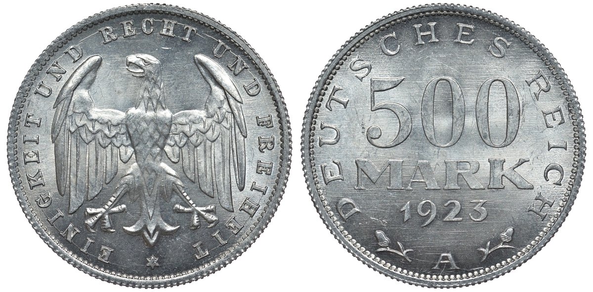 Германия 500 марок 1923 А KM 36, J.305 алюминий UNC 4587-545