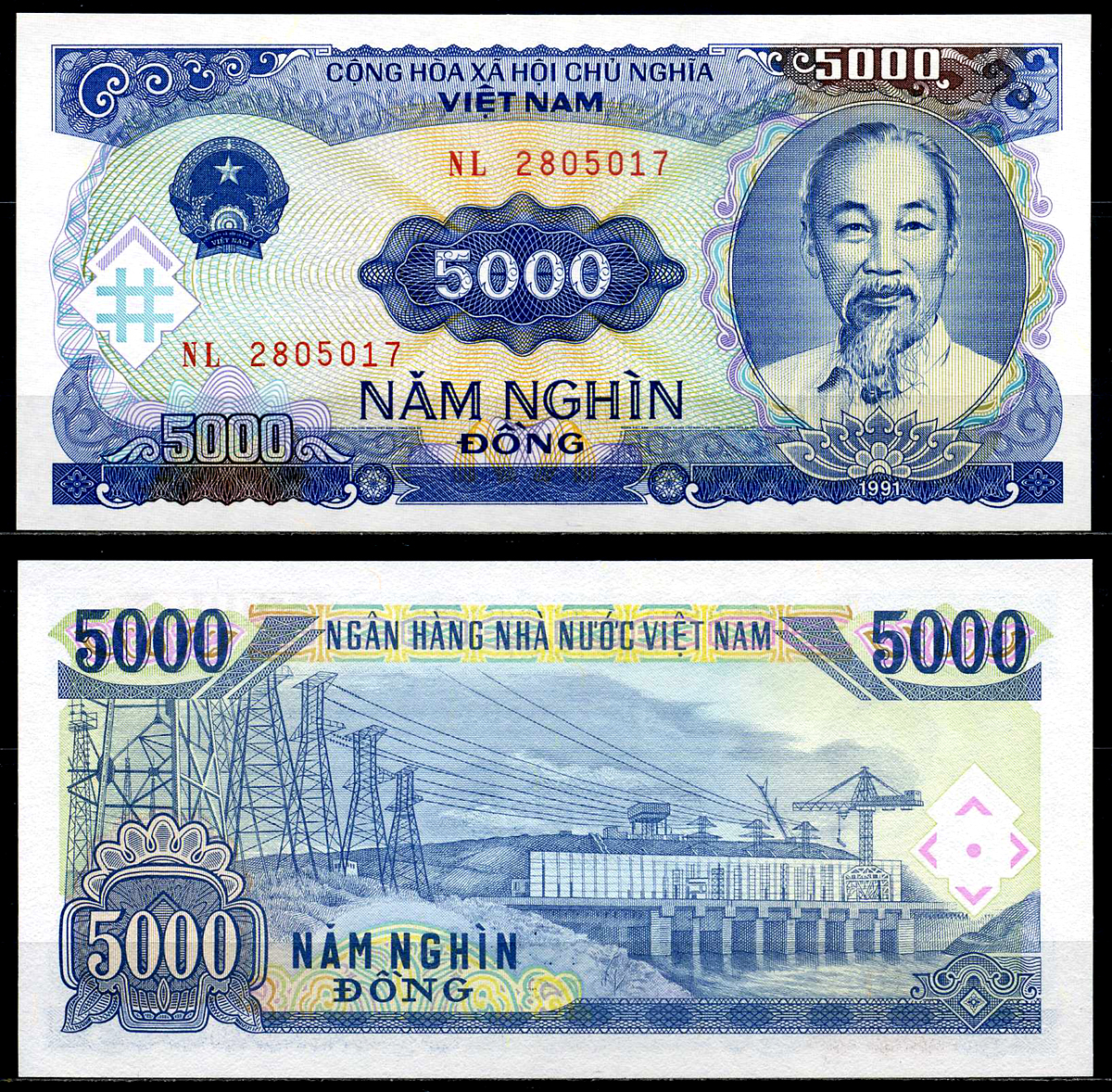 Вьетнам 5000 донгов 1991 Хо Ши Мин, ГЭС Pick 108 a бумага UNC (пресс) 446-18-1-2
