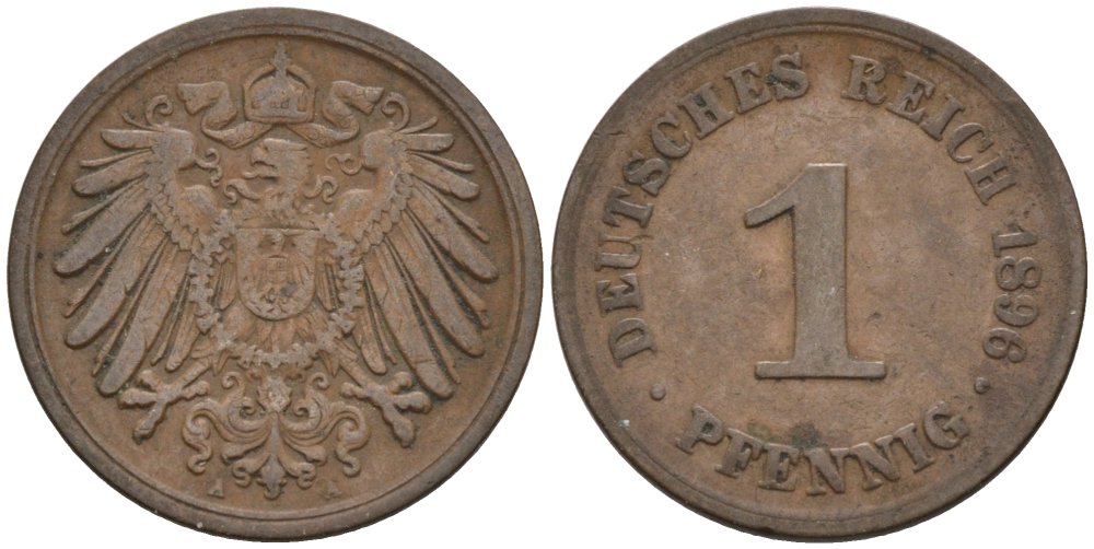 Германия 1 пфенниг 1896 A KM 10, J. 10 медь 4567-1125