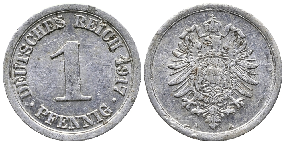 Германия 1 пфенниг 1917 A KM 24, J. 300, Weege 2 алюминий 39-1236