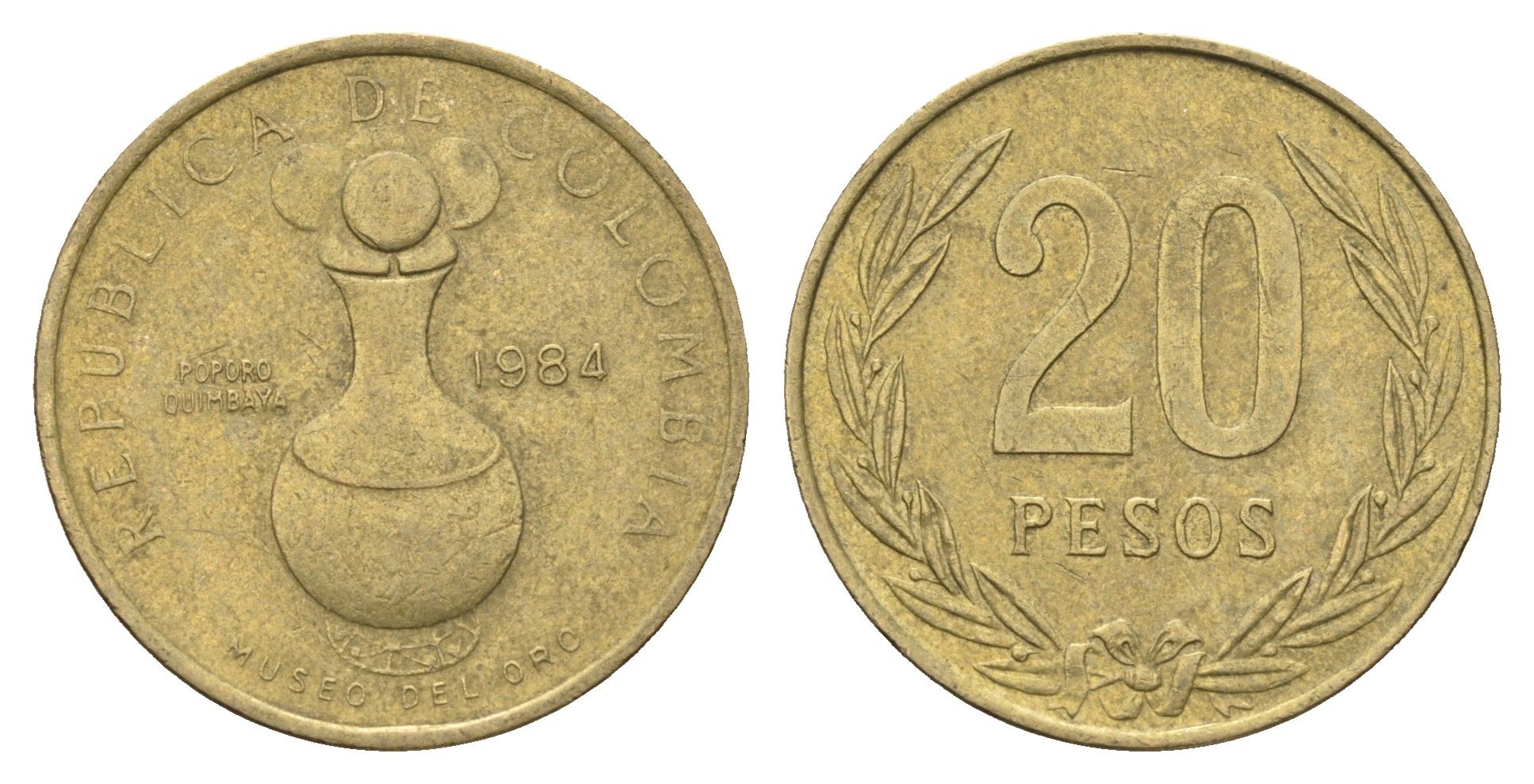 Колумбия 20 песо 1984 KM 271 алюминиевая бронза 4663-447