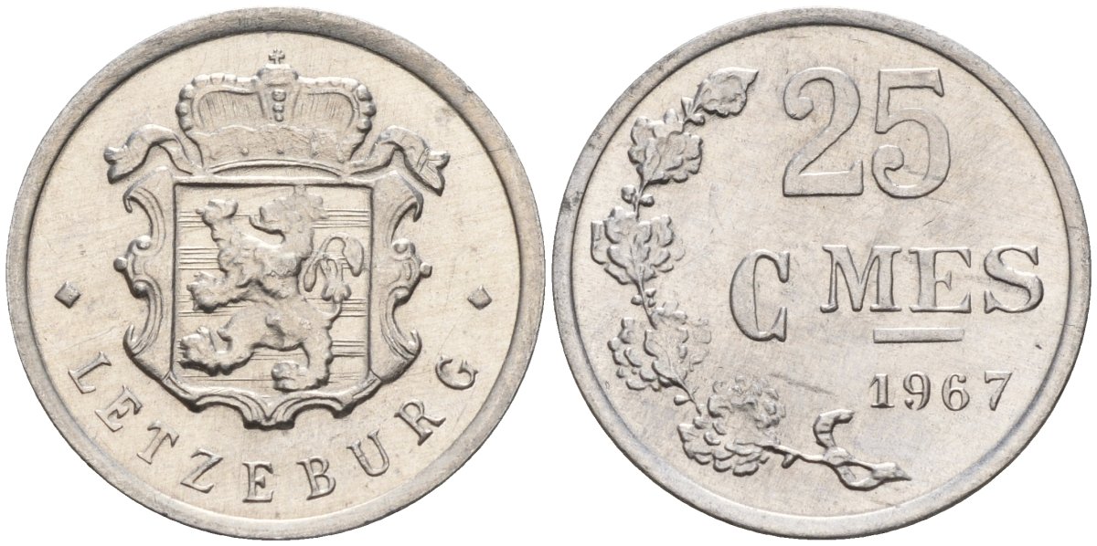 Люксембург 25 сантимов 1967 Герцог Жан (1964-1999) KM 45a алюминий 4596-843