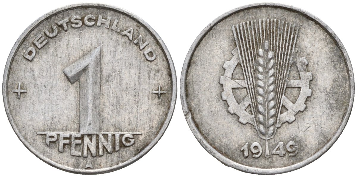 ГДР 1 пфеннииг 1949 A KM 1 алюминий 4596-539