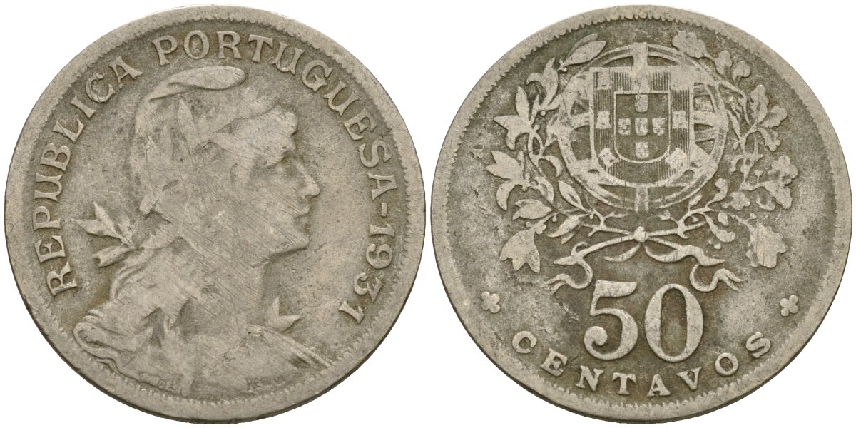 Португалия 50 сентаво 1931 KM 577 медно-никель 4132-135