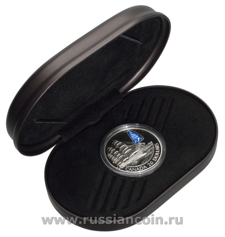 Канада 20 долларов 2002 перевозки, парусник Уильям Д. Лоуренс, голограмма, в фирменной коробке с сертификатом KM 465 серебро PROOF 4-3-2-04