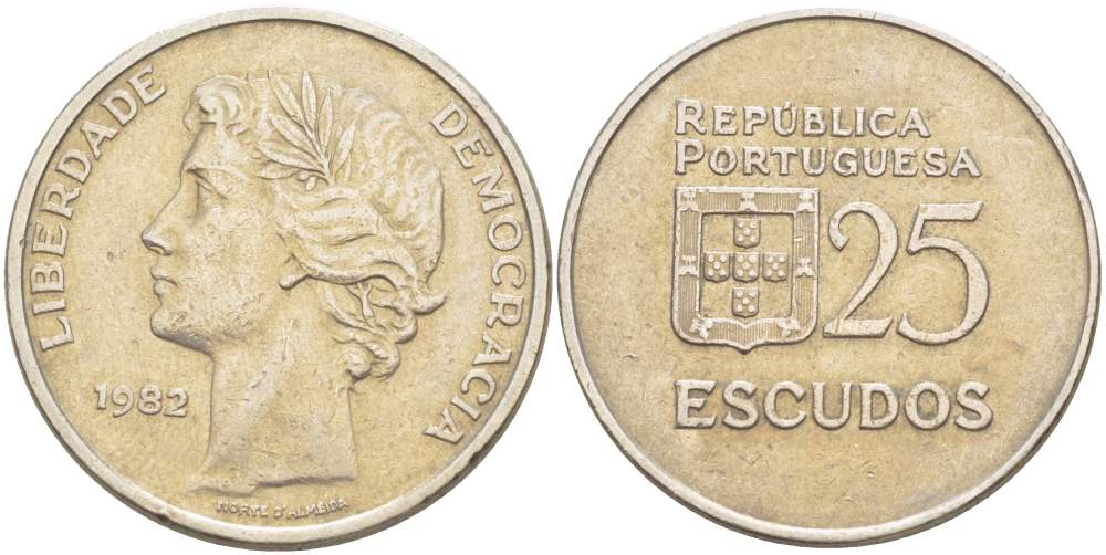 Португалия 25 эскудо 1982 KM 607а медно-никель 4521-1233