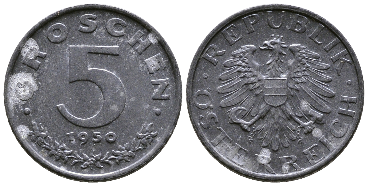 АВСТРИЯ 5 ГРОШЕЙ 1950 ПОСЛЕВОЕННАЯ ДЕСЯТИЧНАЯ ЧЕКАНКА KM 2875 цинк 57-1146