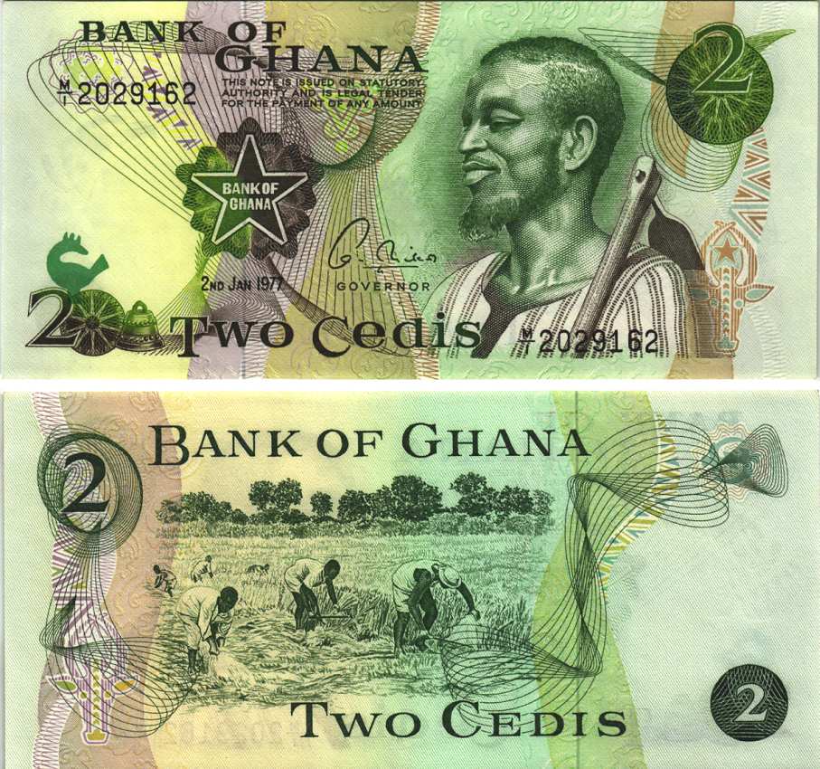 Гана 2 седи 1977 работа в поле Pick 14 c бумага UNC (пресс) 6299-52-2-2