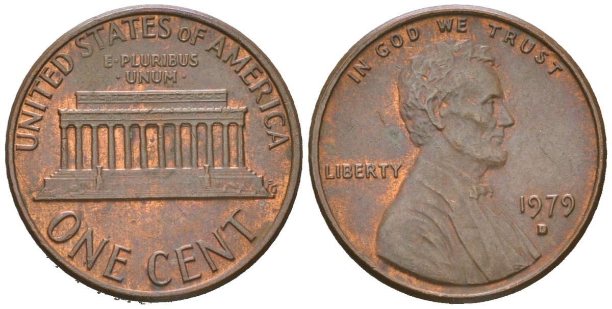 США 1 цент 1979 D, Авраам Линкольн  KM 201 медь цинк aUNC 220-954