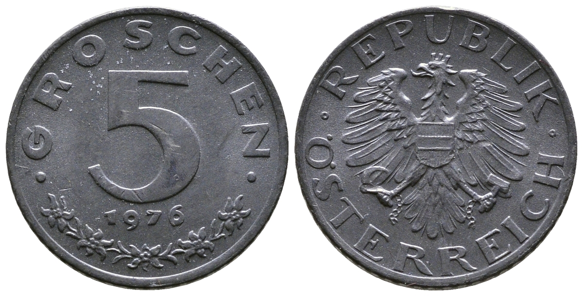 АВСТРИЯ 5 ГРОШЕЙ 1976 KM 2875 цинк UNC 57-1217