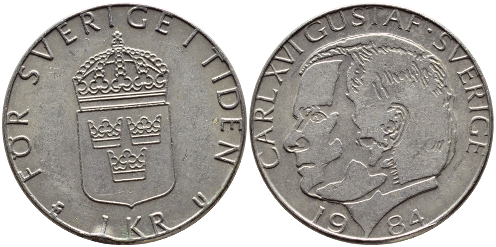 Швеция 1 крона 1984 Карл XVI Густав (1973- ) KM 852a медно-никель 4397-1136