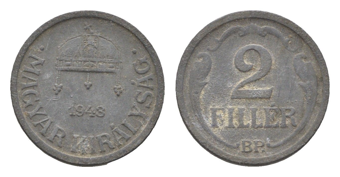 Венгрия 2 филлера 1943 BP KM 519 цинк 4664-859