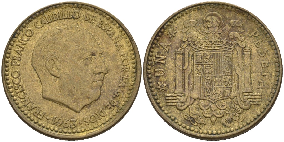Испания 1 песета 1963 (64) Франсиско Франко (1939-1975) KM 775 алюминиевая бронза 4155-335