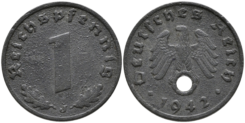 ГЕРМАНИЯ 1 РЕЙХСПФЕННИГ 1942 J KM 97, J.369 цинк 96-745