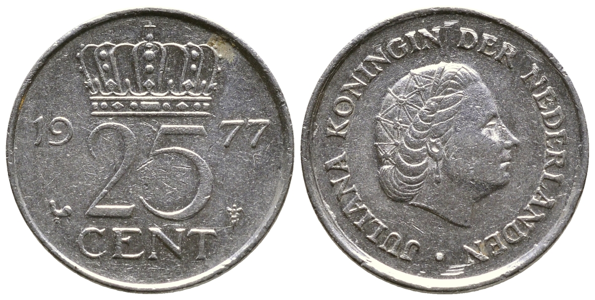 Нидерланды 25 центов 1977 Юлиана (1948-1980) KM 183 никель 4383-1119
