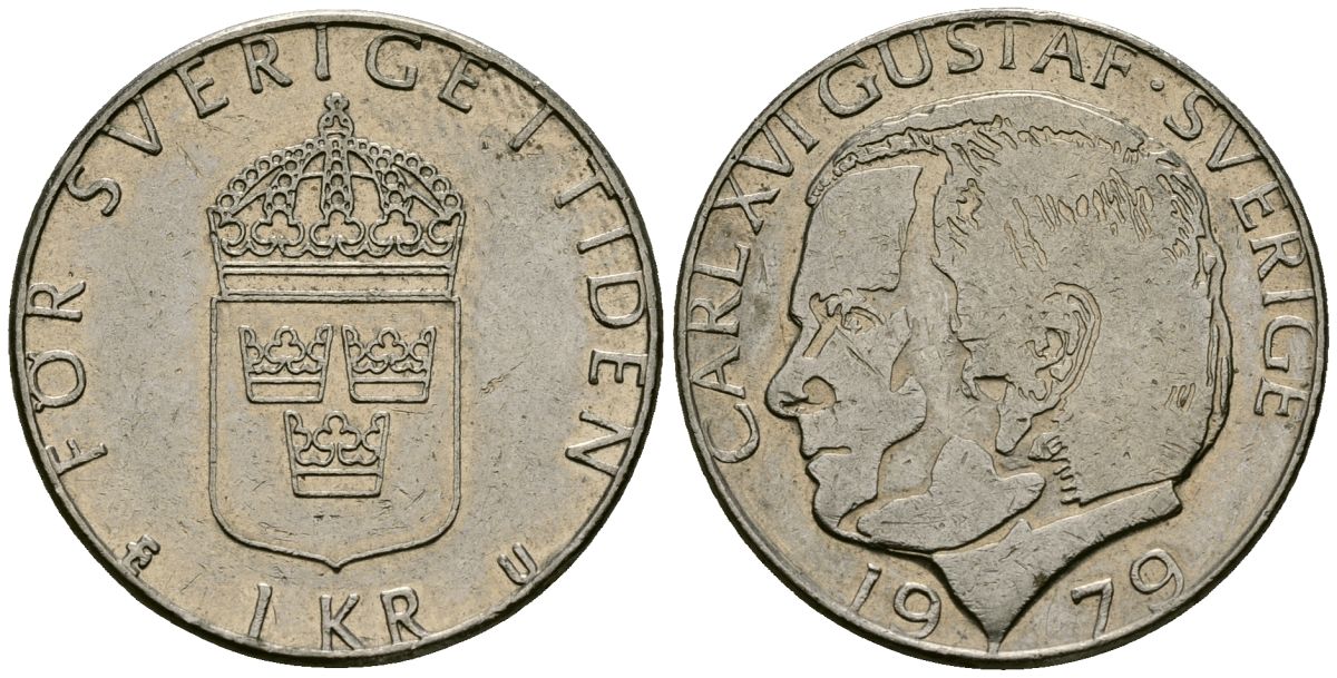 Швеция 1 крона 1979 Карл XVI Густав (1973- ) KM 852 медь плакированная медно-никелем 4176-555