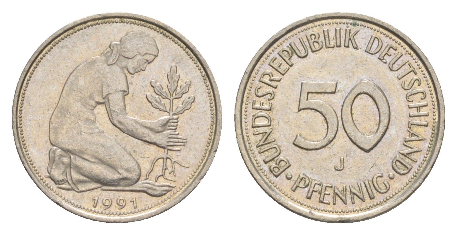Германия 50 пфеннигов 1991 J KM 109.2, J. 384a медно-никель 4630-212