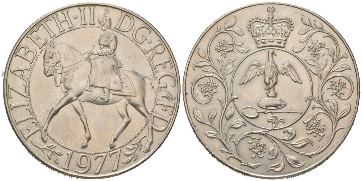 Великобритания 25 пенсов 1977 25 лет со дня коронации Елизаветы, Елизавета II (1952-2022) KM 894, Spink 4136 медно-никель UNC 00-1067-4-54
