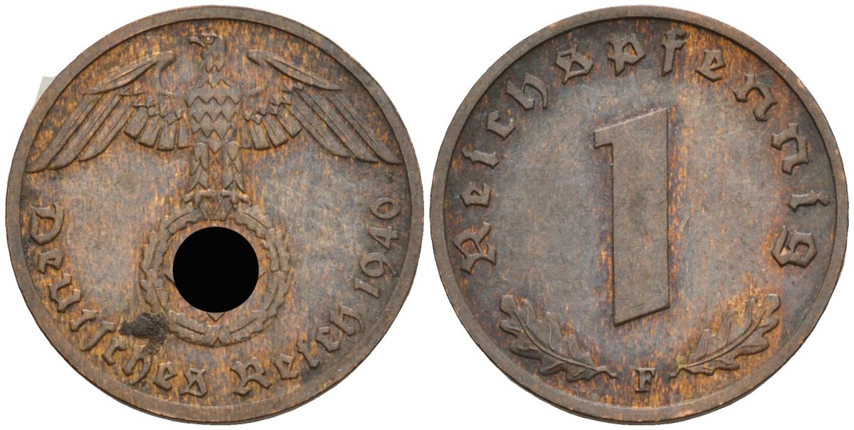Германия 1 рейхспфенниг 1940 F KM 89, J 361 бронза 4136-1216