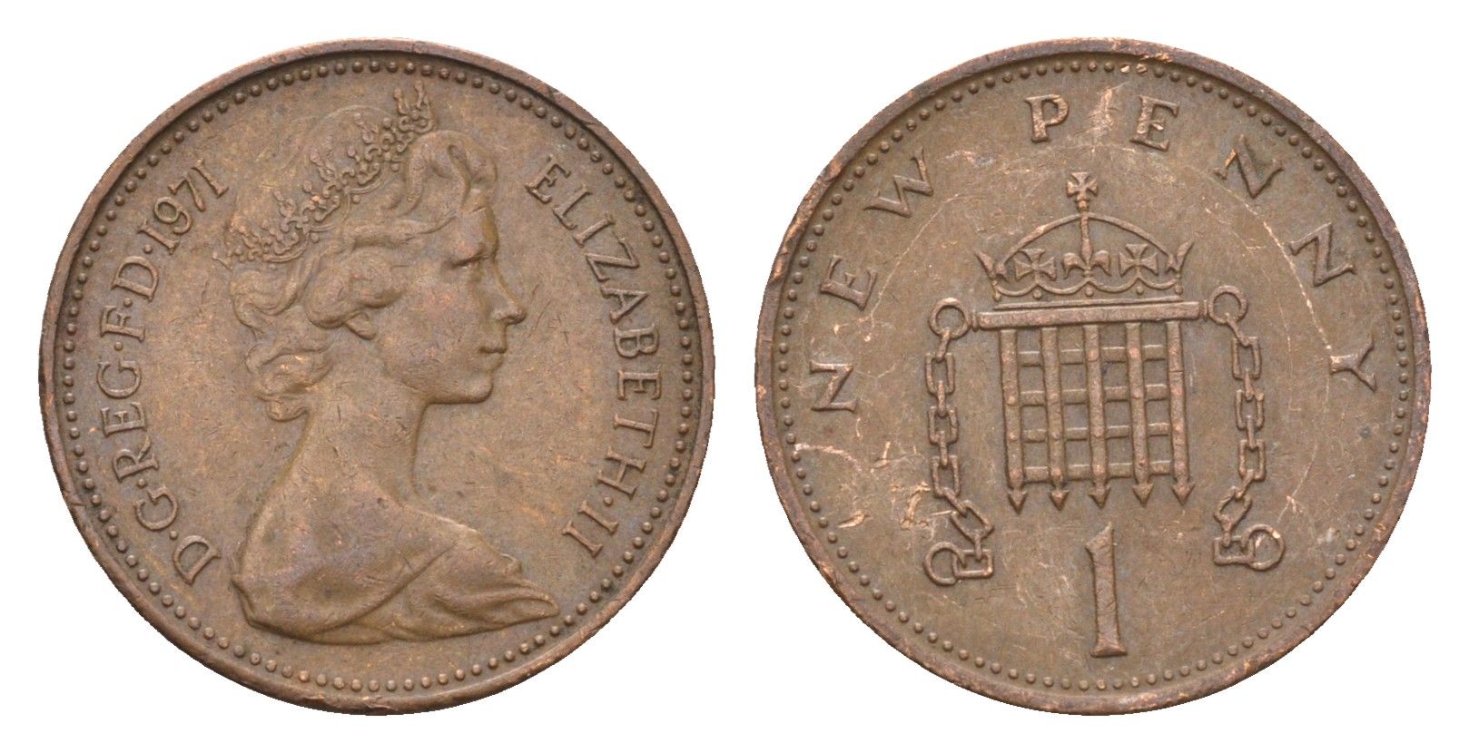Великобритания 1 пенни 1971 Елизавета II (1952-2022) KM 915, Spink 4237 (B1) бронза 4697-939