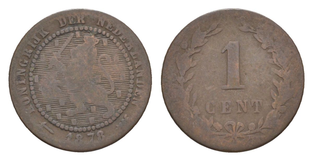 Нидерланды 1 цент 1878 Виллем III (1849-1890) KM 107 бронза 53-229
