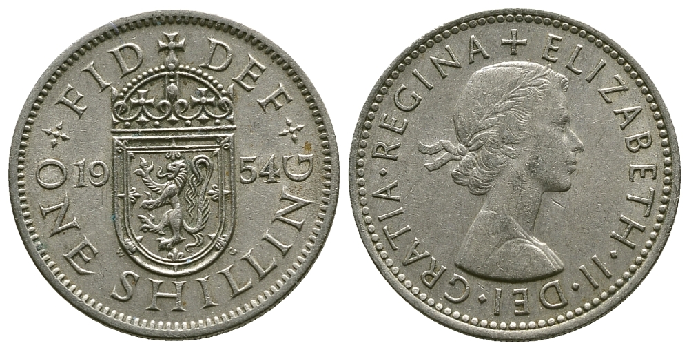 Великобритания 1 шиллинг 1954 Елизавета II (1952-2022), Шотландский герб KM 905, Spink 4148 медно-никель 4384-544