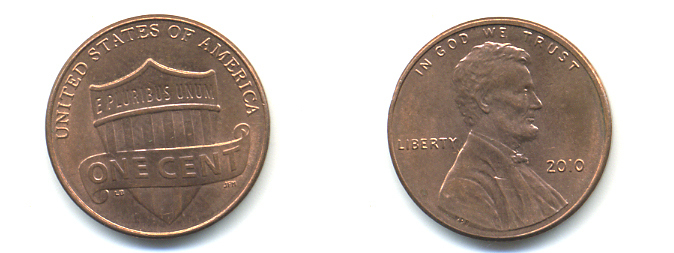 США 1 ЦЕНТ 2010 ЛИНКОЛЬН KM NEW цинк плакированный медью UNC 179-622