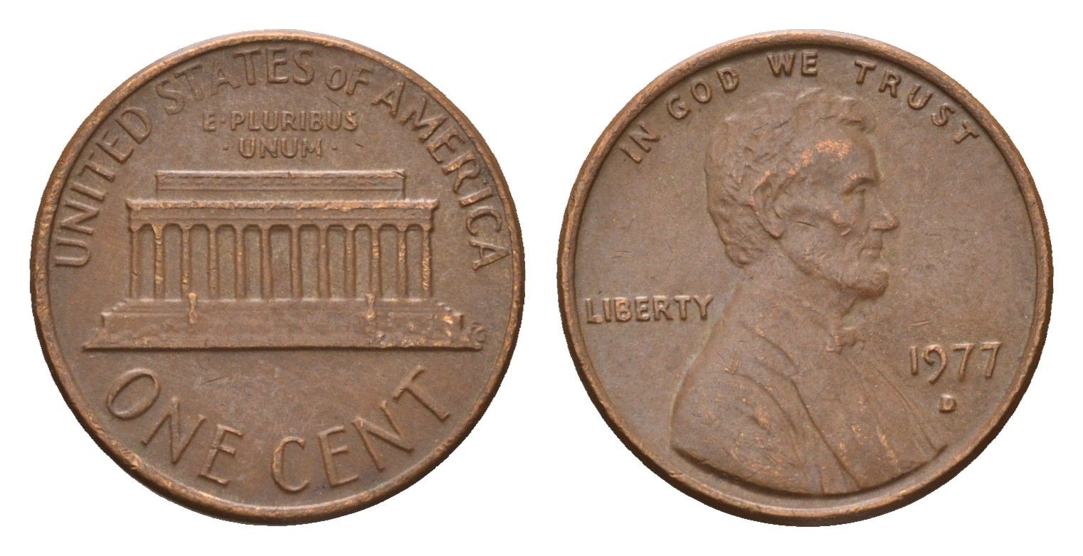 США 1 цент 1977 Авраам Линкольн KM 201 медь цинк 4613-618