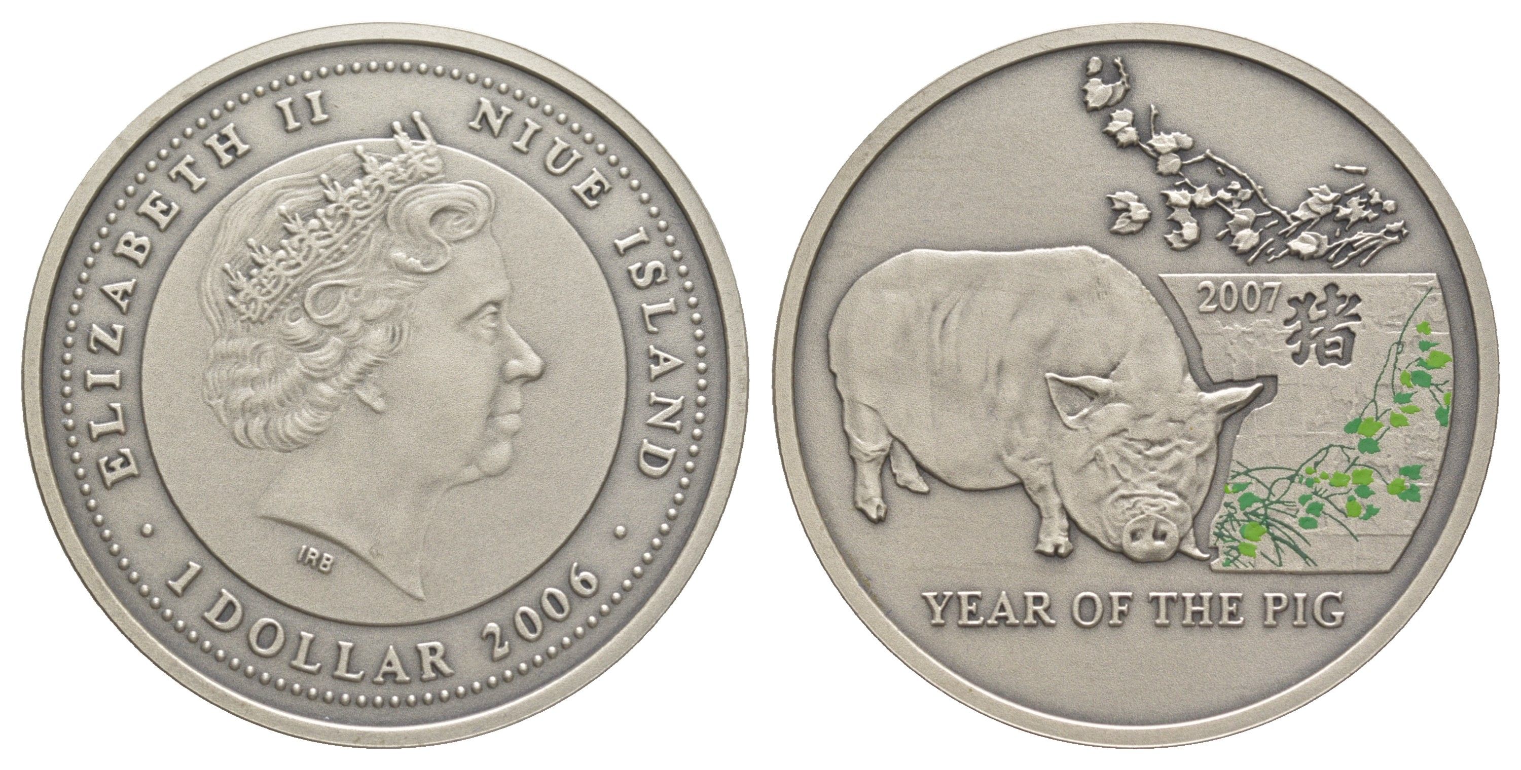 Ниуэ 1 доллар 2006 Китайский гороскоп - год свиньи, тираж 5.000 экземпляров KM 331 серебро BU 1527-1312