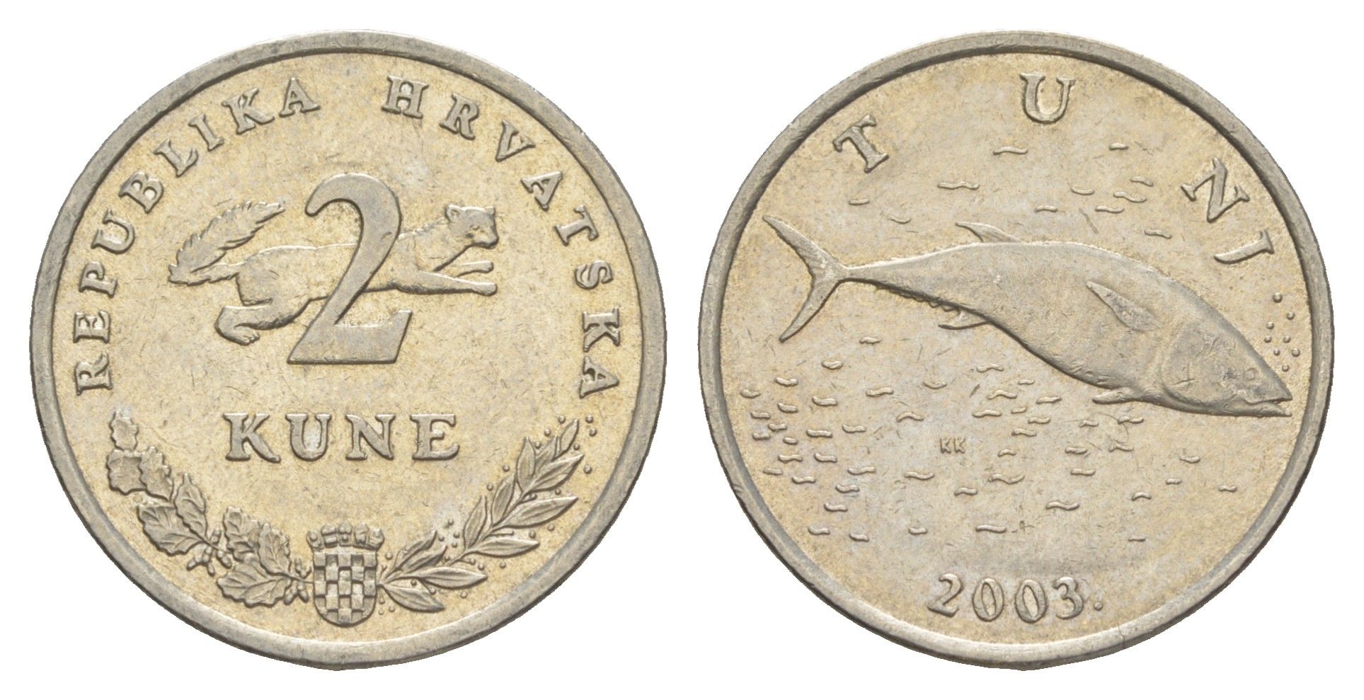 Хорватия 2 куны 2003 Голубой тунец, нечетный год KM 10 медь цинк никель 4573-633