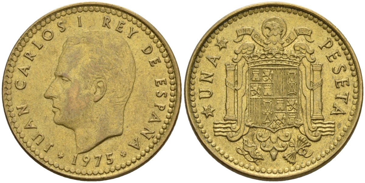 Испания 1 песета 1975 (78) Хуан Карлос I (1975-2014) KM 806 алюминиевая бронза 4604-214