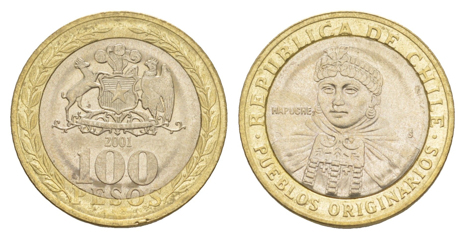 Чили 100 песо 2001 KM 236 биметалл UNC 4641-523