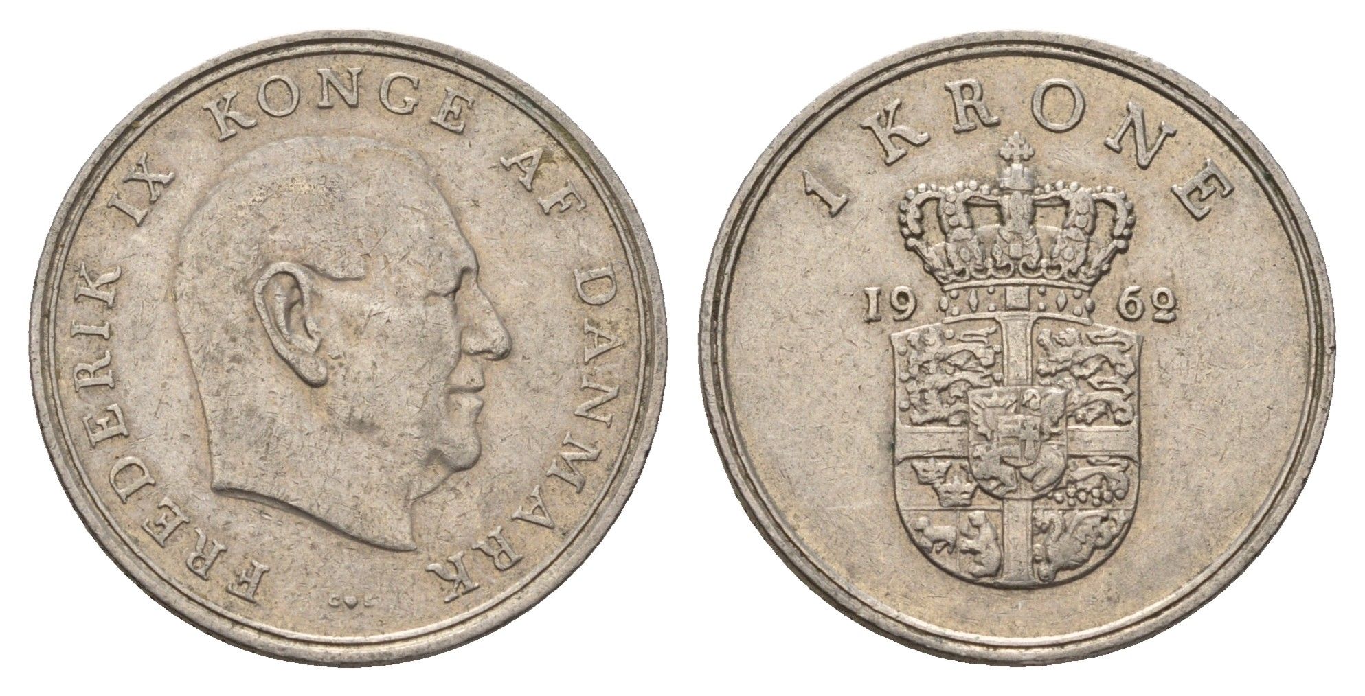 Дания 1 крона 1962 C; S, Фредерик IX (1947-1972) KM 851 медно-никель 3336-712