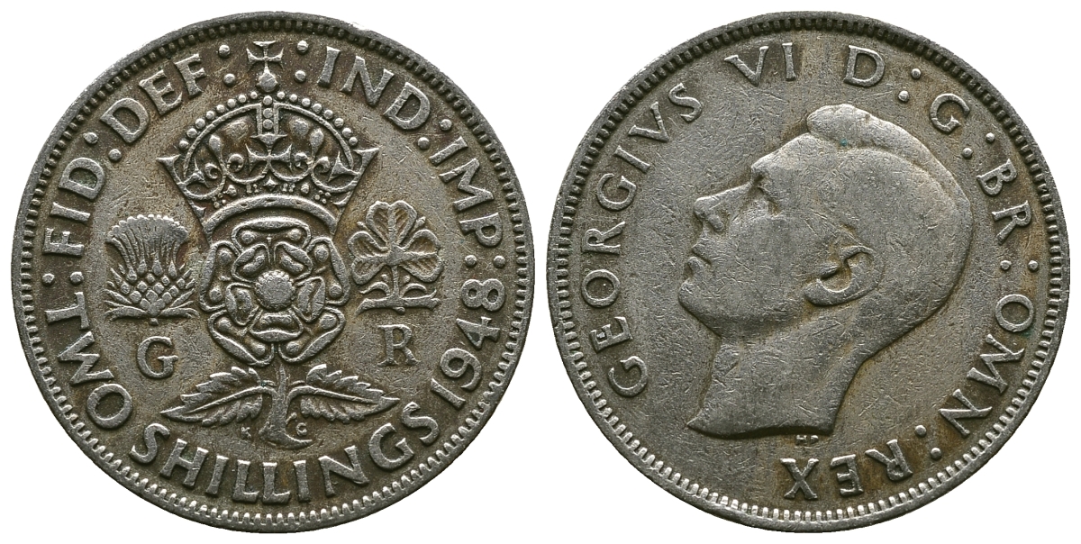 Великобритания 2 шиллинга (флорин) 1948 Георг VI (1936-1952) KM 865, Spink 4102 медно-никель 4381-1115