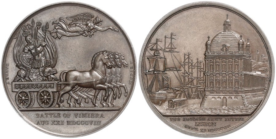 Франция медаль 1808 Наполеон I Бонапарт, вторжение в Португалию, диаметр 41,0 мм, вес 39,2 г, Slg. Julius 1971, Bramsen 2207 бронза UNC 00-00