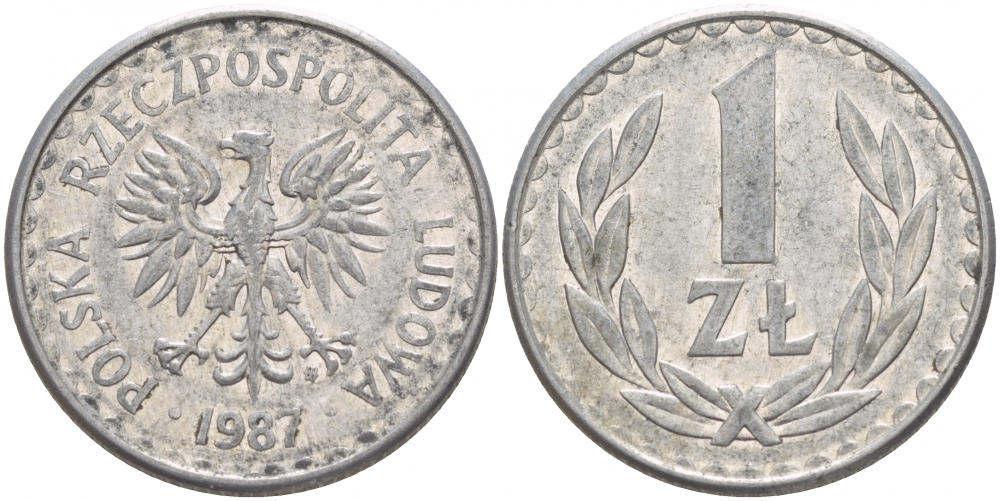 ПОЛЬША 1 ЗЛОТЫЙ 1987 MW KM 49.2 алюминий 4548-436