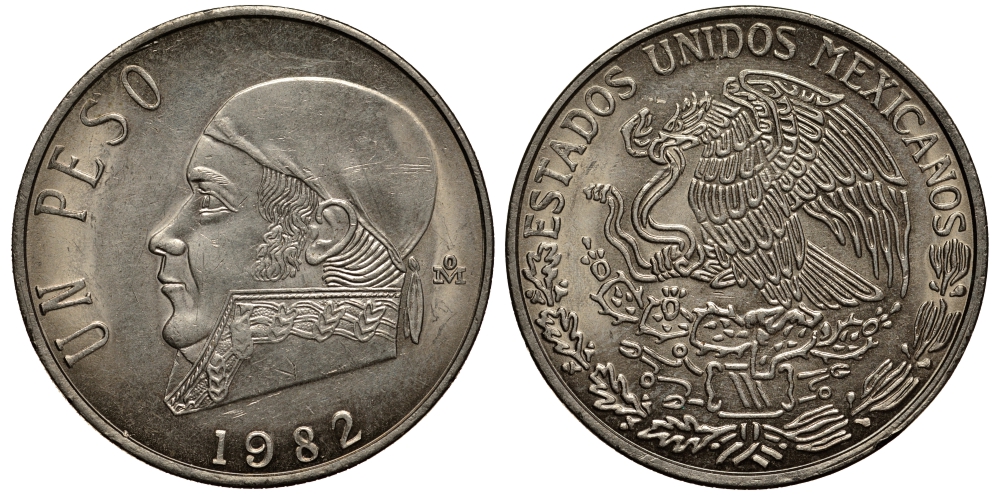 Мексика 1 песо 1982 Хосе Мария Морелос KM 460 медно-никель 215-931