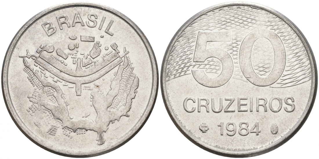 БРАЗИЛИЯ 50 КРУЙЗЕЙРО 1984 KM 594.1 сталь aUNC 73-326