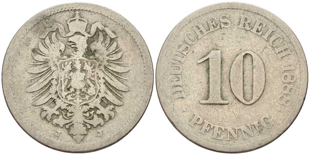 ГЕРМАНИЯ 10 ПФЕННИГОВ 1888 J, СТАРОГЕРБОВКА KM 4, J. 4 медно-никель 4401-325