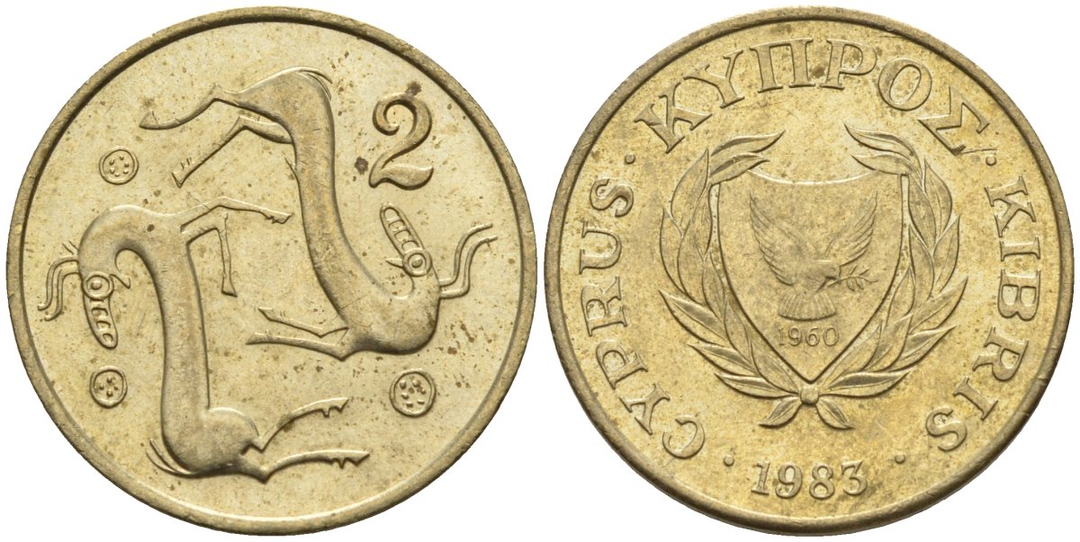 Кипр 2 цента 1983 KM 54.1 никель латунь 4174-1231
