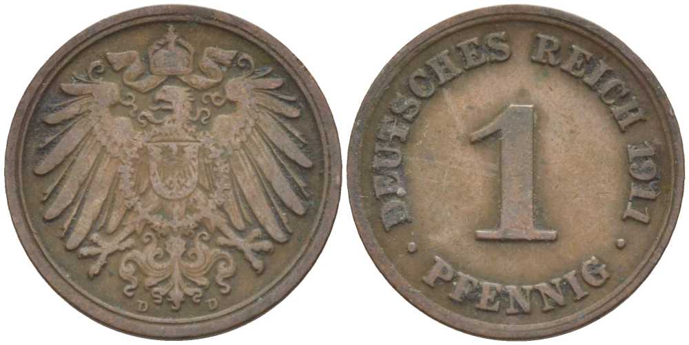 ГЕРМАНИЯ 1 ПФЕННИНГ 1911 D KM 10, J. 10 медь 201-938